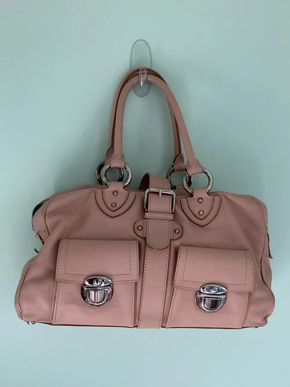 VTG Marc Jacobs Large Leather Shoulder Bag Dusty Rose Y2K - Picture 3 of 16